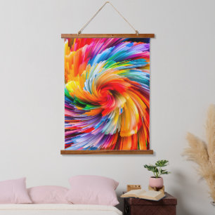 Tapiz Con Marco De Madera Remolino moderno abstracto vibrante arcoíris