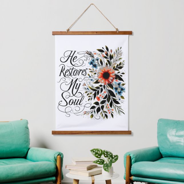 Tapiz Con Marco De Madera Restaura mi alma floral (Sala de estar)