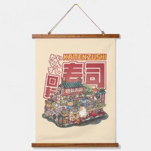 Tapiz Con Marco De Madera Restaurante Steampunk Cat Sushi