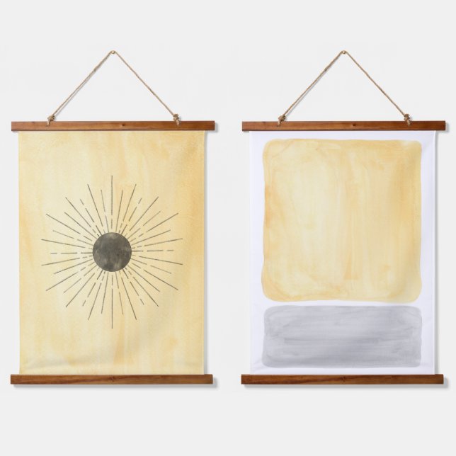 Tapiz Con Marco De Madera Resumen amarillo y gris (Doble)