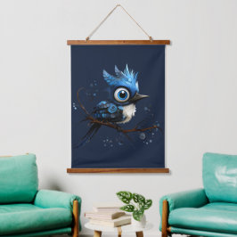 Tapiz Con Marco De Madera Resumen azul y blanco Jay azul derecho frente