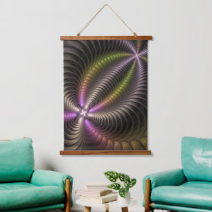 Tapiz Con Marco De Madera Resumen brillante Trippy Colorido arte fractal 3D