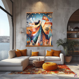 Tapiz Con Marco De Madera Resumen de la libertad reimaginada: Artista capric