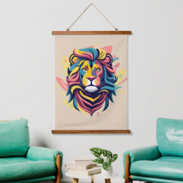 Tapiz Con Marco De Madera Resumen de Lion Head Art