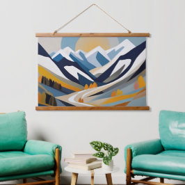 Tapiz Con Marco De Madera Resumen Paisaje de montaña Decoración artística mo