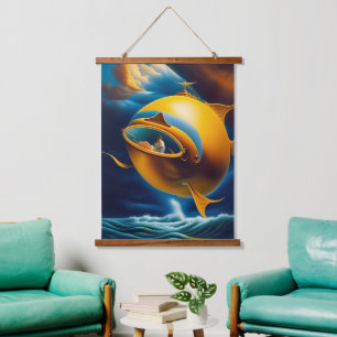 Tapiz Con Marco De Madera Resumen surrealista de la vida marina submarina vo