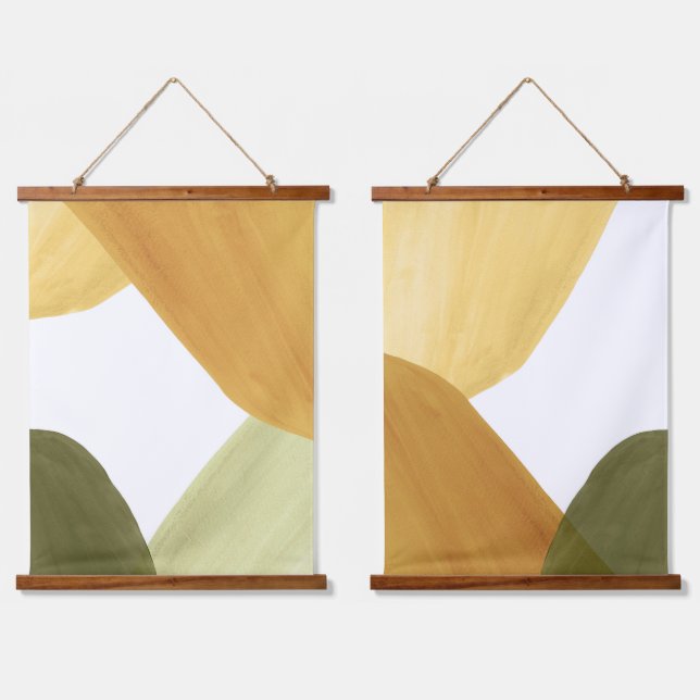 Tapiz Con Marco De Madera Resumen verde y mostaza (Doble)