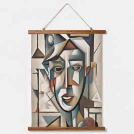 Tapiz Con Marco De Madera Retrato Cubista Moderno Resumen Arte