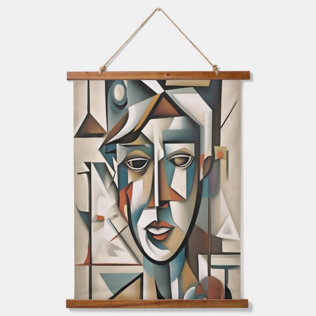 Tapiz Con Marco De Madera Retrato Cubista Moderno Resumen Arte (Anverso)