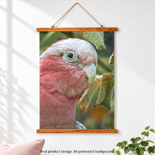 Tapiz Con Marco De Madera Retrato de ave australiana Galah Cockatoo rosa