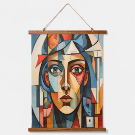 Tapiz Con Marco De Madera Retrato geométrico de cubismo moderno