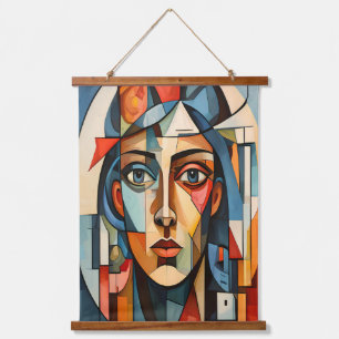 Tapiz Con Marco De Madera Retrato geométrico de cubismo moderno