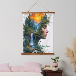Tapiz Con Marco De Madera Retrato surreal de mujer en la naturaleza, puesta