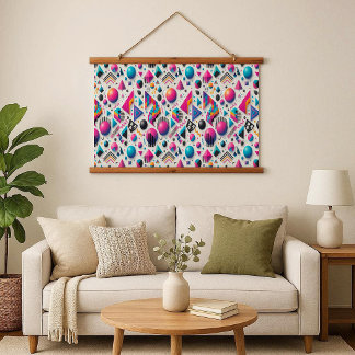 Tapiz Con Marco De Madera Retro 90s Memphis Geometric Neon Wood Frame Tapest