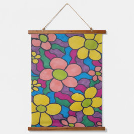 Tapiz Con Marco De Madera Retro Daisies Colorful Print
