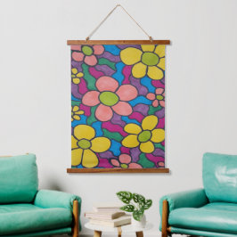 Tapiz Con Marco De Madera Retro Daisies Colorful Print