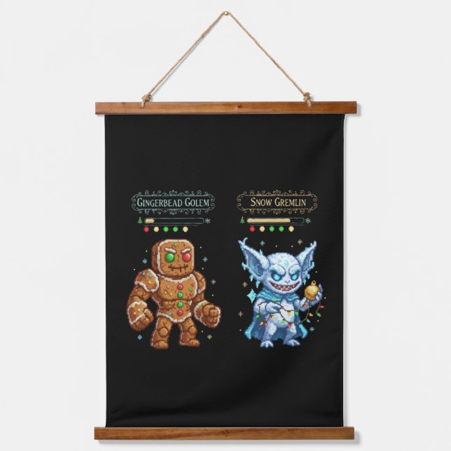 Tapiz Con Marco De Madera Retro Gaming Christmas | Pixel Art Gingerbread  (Anverso)