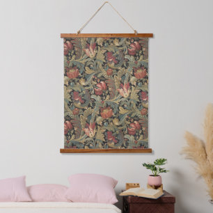 Tapiz Con Marco De Madera Rica Tapicería de Brocado Floral Antiguo Victorian