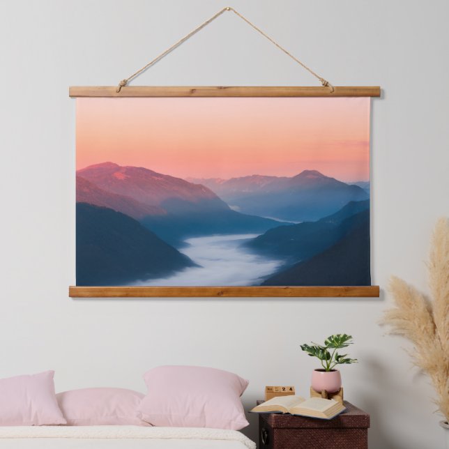 Tapiz Con Marco De Madera Río soča con niebla al amanecer (Dormitorio)
