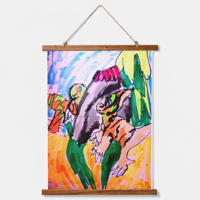 Tapiz Con Marco De Madera Rocas de dinosaurio  (Anverso)