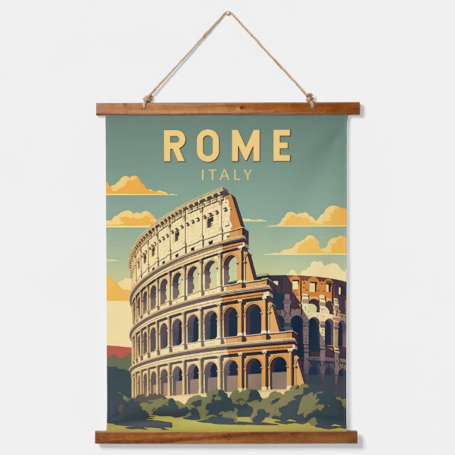 Tapiz Con Marco De Madera Roma Italia Colosseum Viaje Arte Vintage (Anverso)