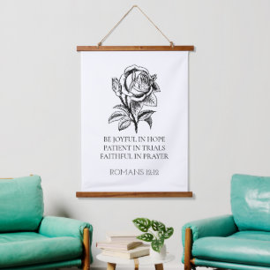 Tapiz Con Marco De Madera Romanos 12:12 Rótulo colgante de madera, pared bíb