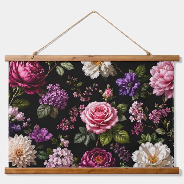 Tapiz Con Marco De Madera Rosa de terciopelo negro (Anverso )