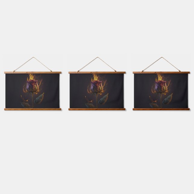 Tapiz Con Marco De Madera rosa en llamas (Triple)
