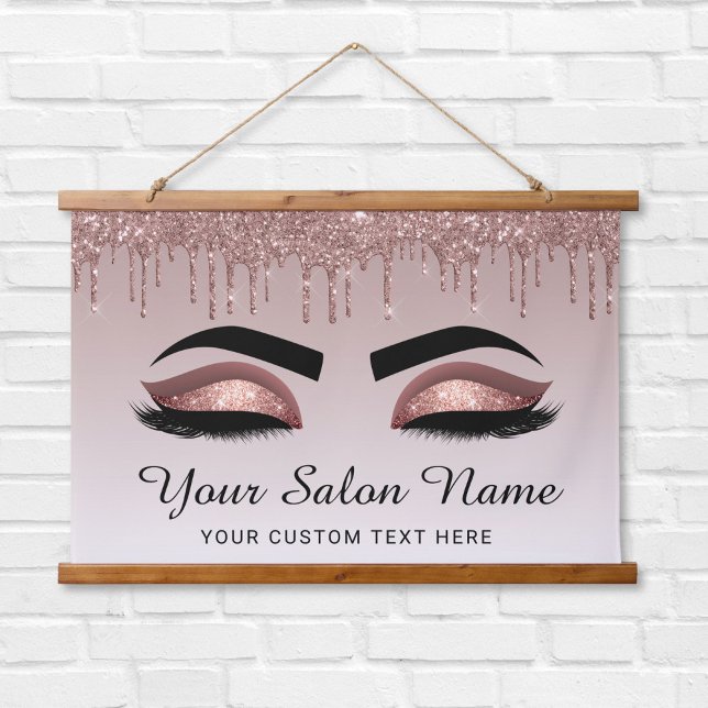 Tapiz Con Marco De Madera Rosa Gold Purpurina Lash Brow Beauty Business (Subido por el creador)