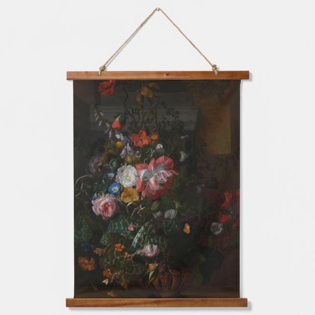 Tapiz Con Marco De Madera Rosas Poppies y otras flores - Rachel Ruysch (Anverso)