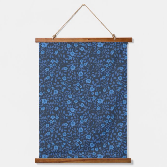 Tapiz Con Marco De Madera Rosas salvajes de azul (Anverso)