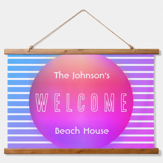 Tapiz Con Marco De Madera Rótulo de Beach House personalizado (Anverso )