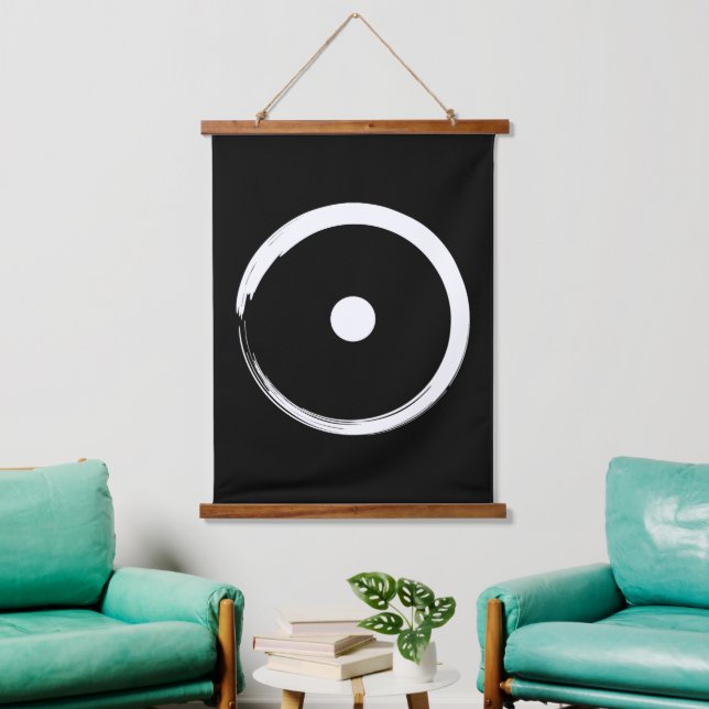 Tapiz Con Marco De Madera Rótulo solar astrológico - Budismo Círculo Zen 2 (Sala de estar)