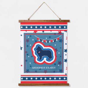 Tapiz Con Marco De Madera Rough Collie Stars Red White And Blue 4 de Julio
