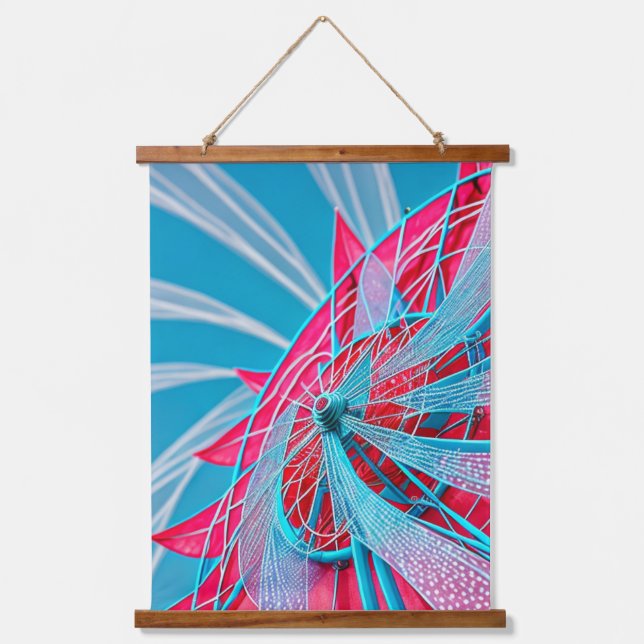 Tapiz Con Marco De Madera Rueda Azul y Rosa (Anverso)