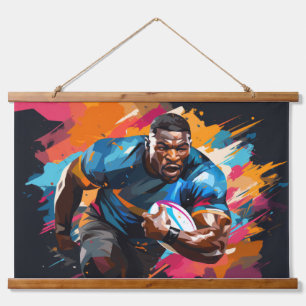 Tapiz Con Marco De Madera Rugby Action Sport Pintura Resumen Decor Art