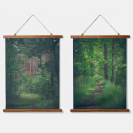 Tapiz Con Marco De Madera Ruta del bosque de pino de verano