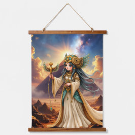 Tapiz Con Marco De Madera Sacerdotisa Celestial de la Pirámide Dorada.