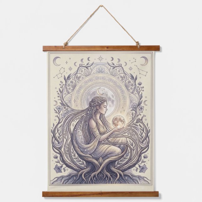 Tapiz Con Marco De Madera Sacerdotisa Diosa de la Luna (Anverso)
