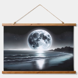 Tapiz Con Marco De Madera Salida de luna surrealista sobre la tranquila oril