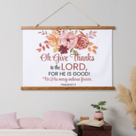 Tapiz Con Marco De Madera Salmo 107:1 Oh Gracias al Señor Floral Caída