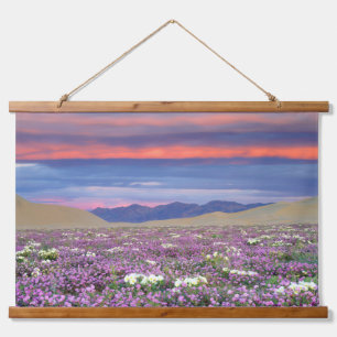 Tapiz Con Marco De Madera Sand Verbena y Dune Primrose Wildflowers at Sunset
