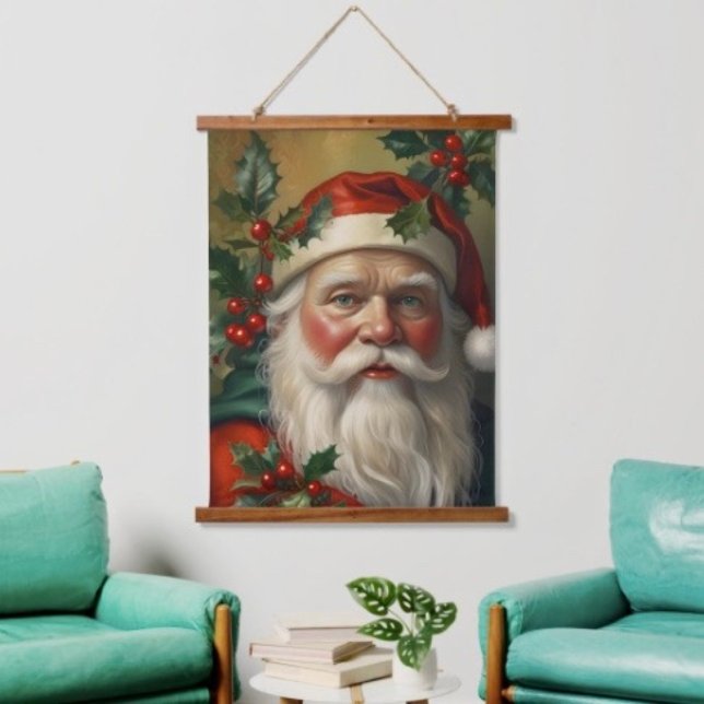 Tapiz Con Marco De Madera Santa Con Muérdago (Wood topped 100% polyester hemmed edges twine for hanging. 
)