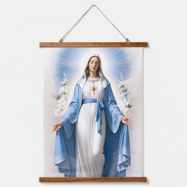 Tapiz Con Marco De Madera Santísima Virgen María Cristiana Católica