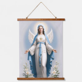 Tapiz Con Marco De Madera Santísima Virgen María Cristiana Católica