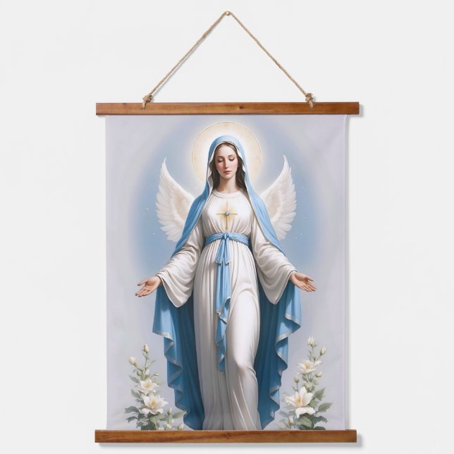 Tapiz Con Marco De Madera Santísima Virgen María Cristiana Católica (Anverso)