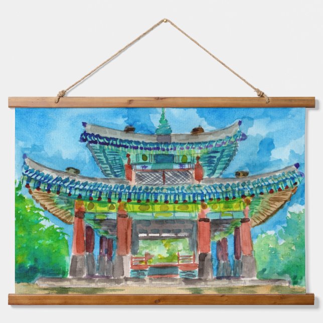 Tapiz Con Marco De Madera Santuario budista coreano (Anverso )