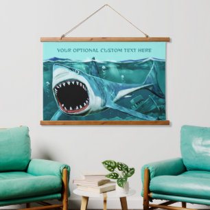 Tapiz Con Marco De Madera Scary Shark personalizado texto