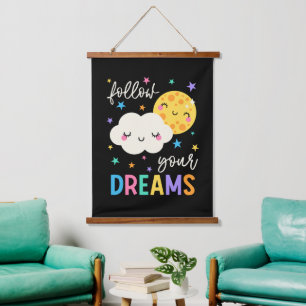 Tapiz Con Marco De Madera Seguir tus sueños Nube y Luna