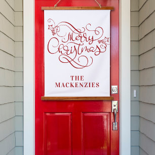 Tapiz Con Marco De Madera Sencillo y elegante nombre navideño blanco rojo